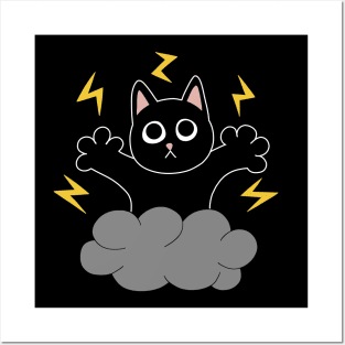 Yellow Lightning Black Cat Posters and Art